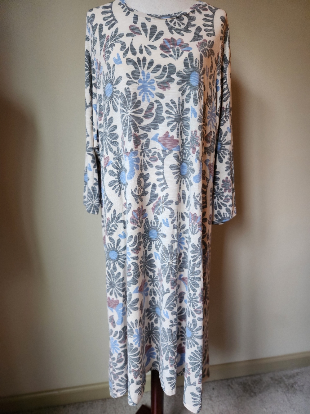 LOGO by Lori Goldstein Floral Knit Long Sleeve Midi Dress 2X Casual Plus Size